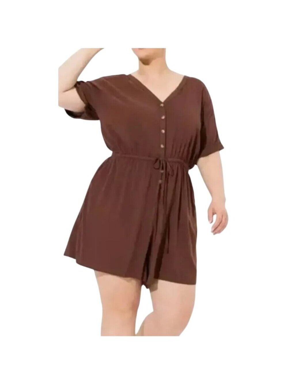 Torrid Romper Size 5X Button Front V-Neck Short Sleeve Drawstring Rayon Neutral